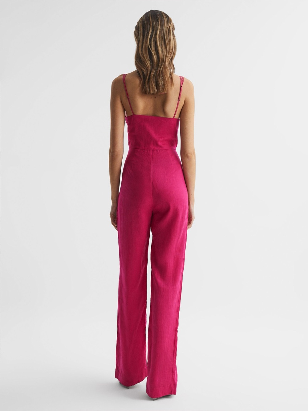 REISS Emilia Tie Front Linen Jumpsuit In Pink Size 2 - Picture 3 of 13